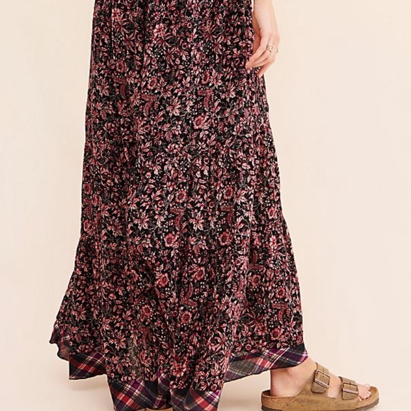 FREE PEOPLE WHAT ABOUT LOVE ONE SHOULDER FLOWY PLAID MAXI DRESS BLACK MOTIF M - Picture 8 of 16